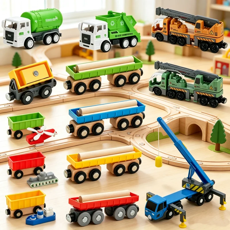 Wooden Engineering Vehicle Mini Crane Car Model Inertial Sliding Truck Toy Wooden Magnetic Train toys Halloween Gifts