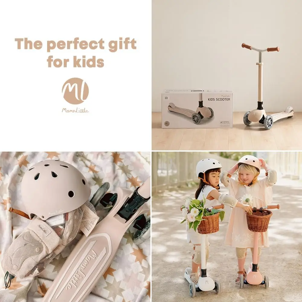 Hulajnoga dla dzieci w wieku 3-10 lat (beżowa/różowa/zielona/biała) 3-kołowa z kołami podświetlanymi LED Certyfikat CPSC Składana i 4 wysokości