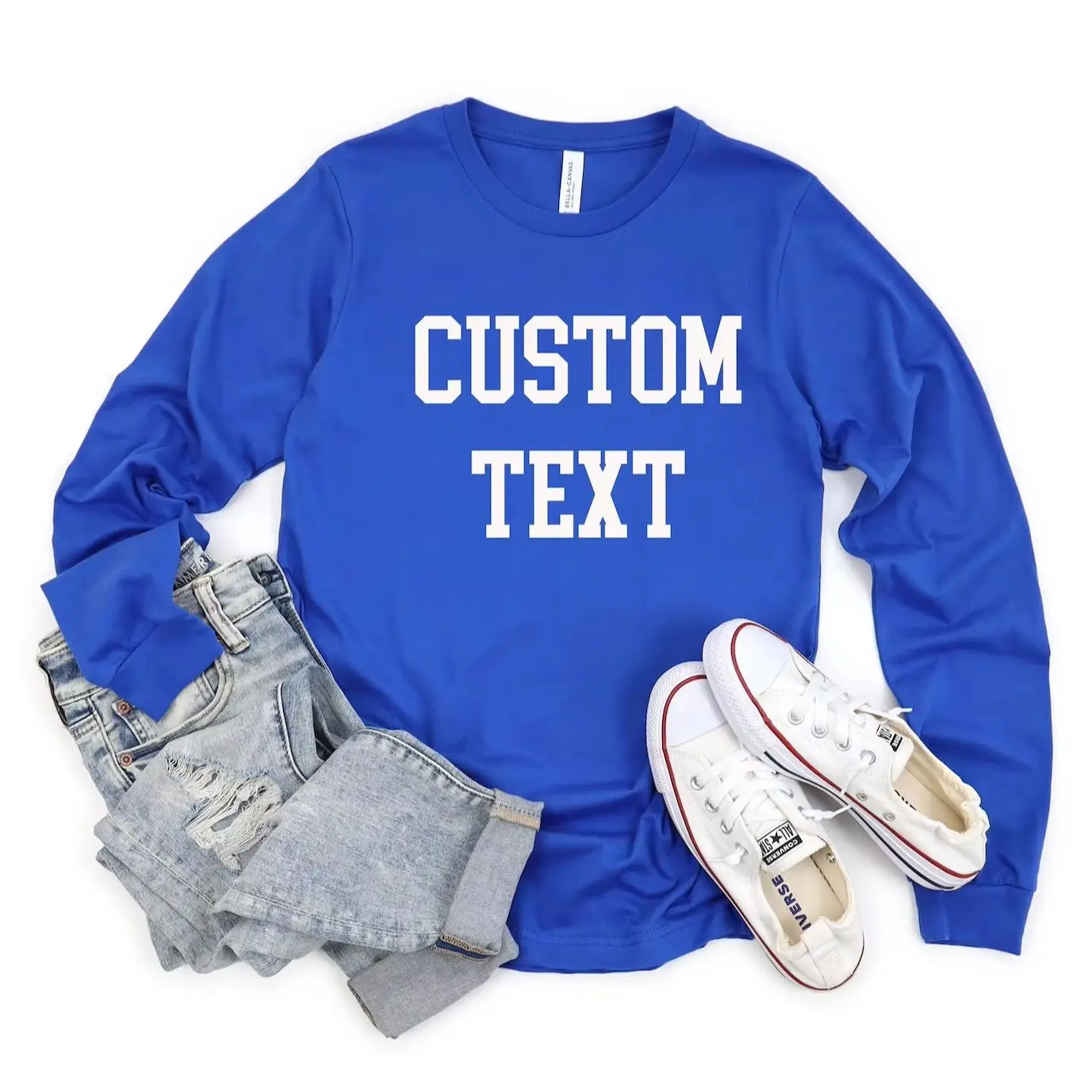 

Custom Text Logo Picture Front and Back Long Sleeve Shirt Unisex Personalised Unique Text Slogan Shirts for Birthday Gifts
