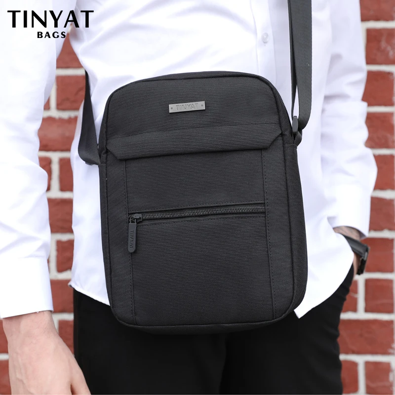 TINYAT Business Men\'s Shoulder Bags for 9.7\' ipad Canvas Male Messenger Bag Waterproof Casual Husband Crossbody Bag 9 Pockets