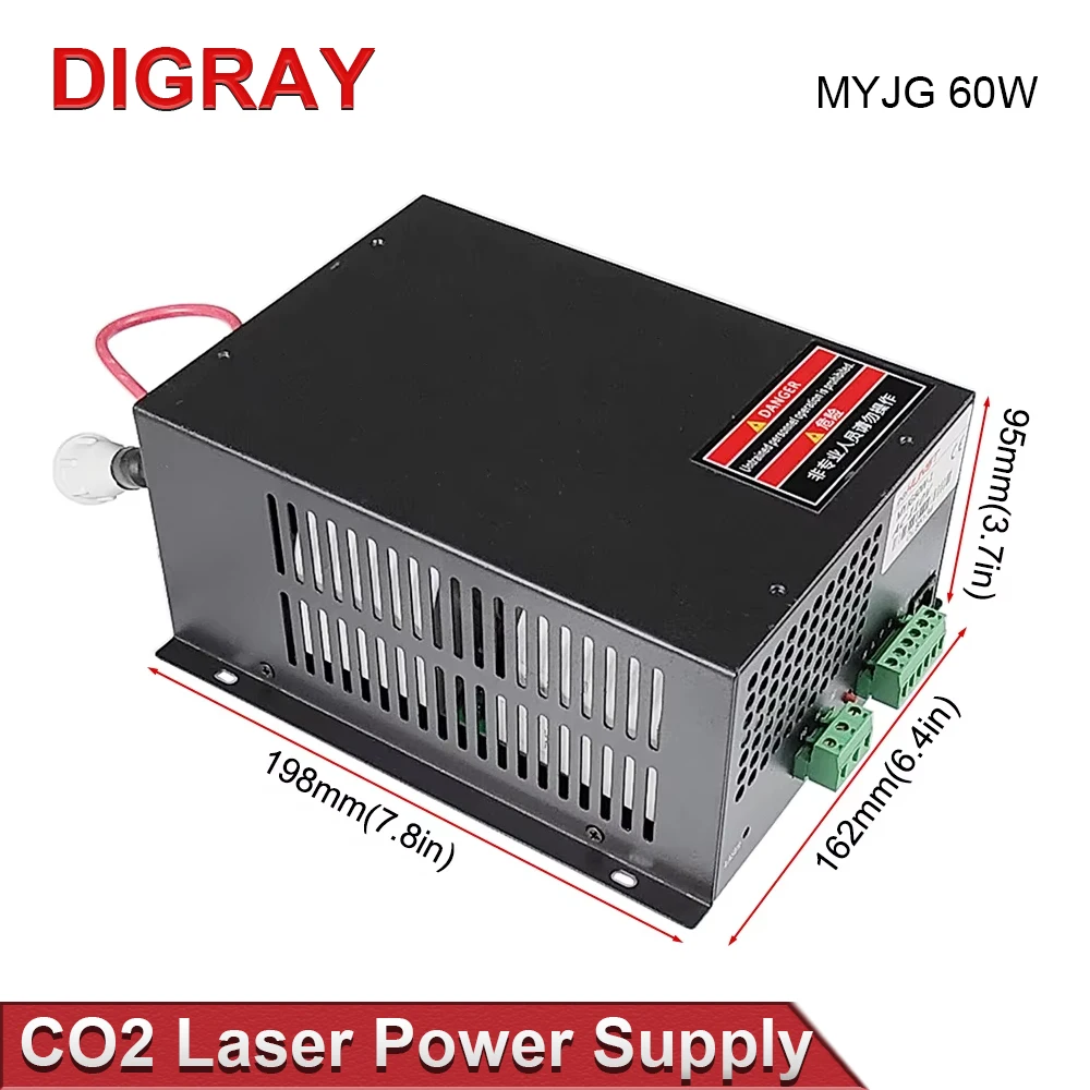DIGRAY CO2 Laser Power Supply MYJG 60W Supports 95~250V Voltage and is Used for 50-70W Laser Engraving and Cutting Machines.