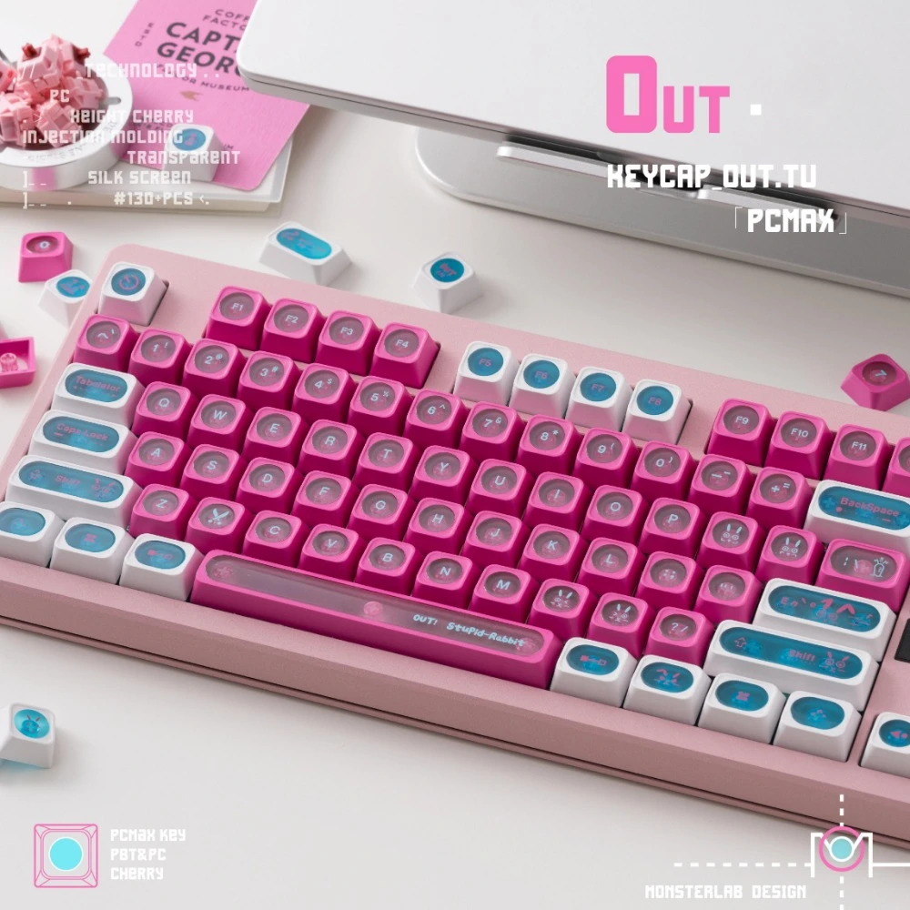 

Pink Rabbit Theme Keycap Set PC 135key Custom Translucent Keyboard Cap Max Profile Key Cap for Mechanical Keyboard Accessories