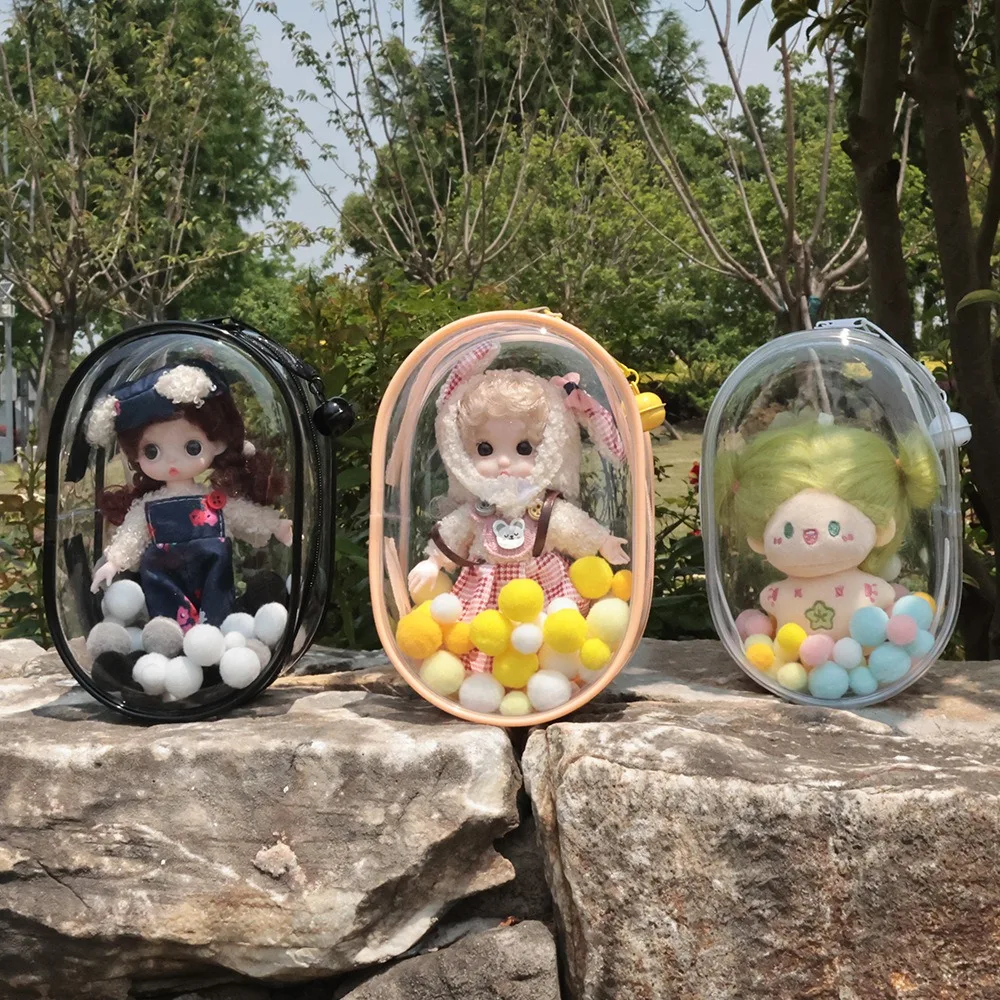 Dustproof Outdoor Doll Storage Box Thicken Transparent Doll Display Storage Bags Clear PVC Mini Doll Outdoor Pouch Girls Gifts