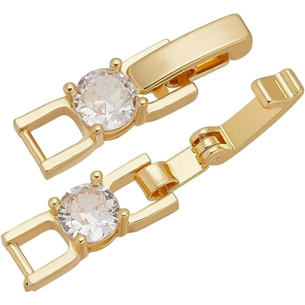 

10Pcs Fold Over Clasp Brass Cubic Zirconia Extension Clasp Snap Lock Closure End Caps Watch Jewelry Clasp