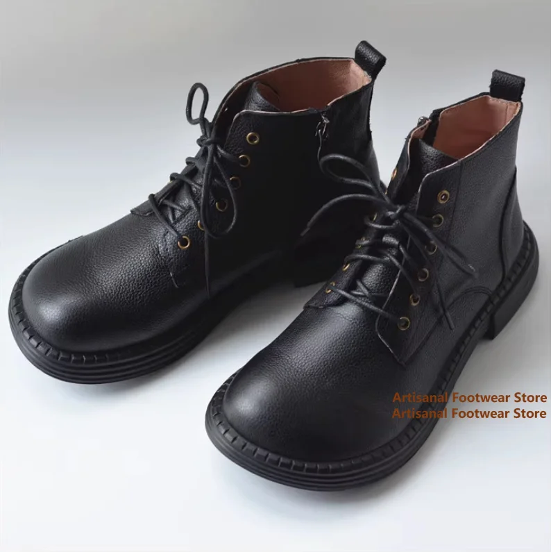 Lychee Pattern Leather Men's Boots Big Round Toe Soft Leather Soft Soled Leather Casual Shoes Black/brown Leather Men's Boots