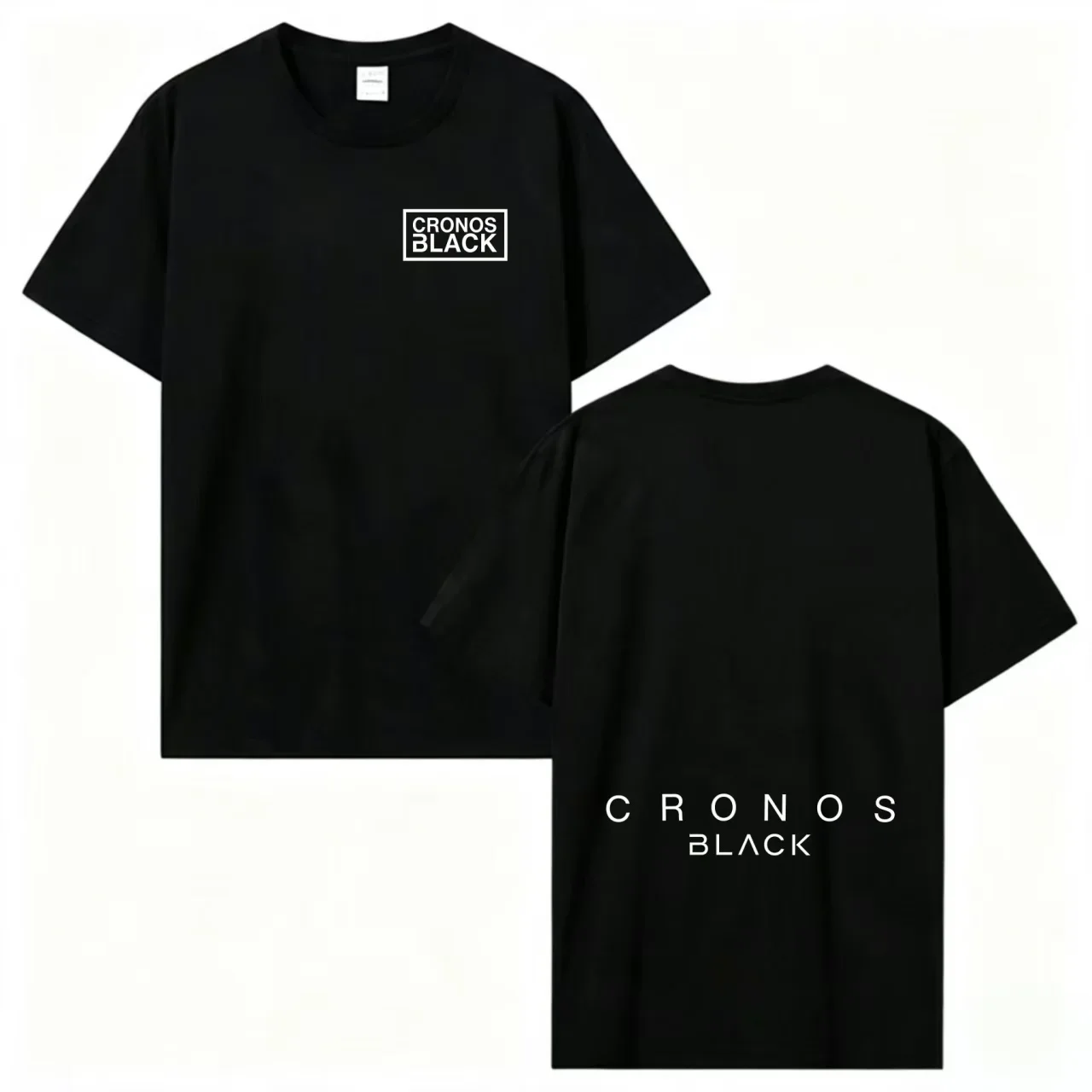 CRONOS BLACK Men Women T-shirt Front Back Graphic Letter Print Casual Short Sleeve Street Style Tee Shirts