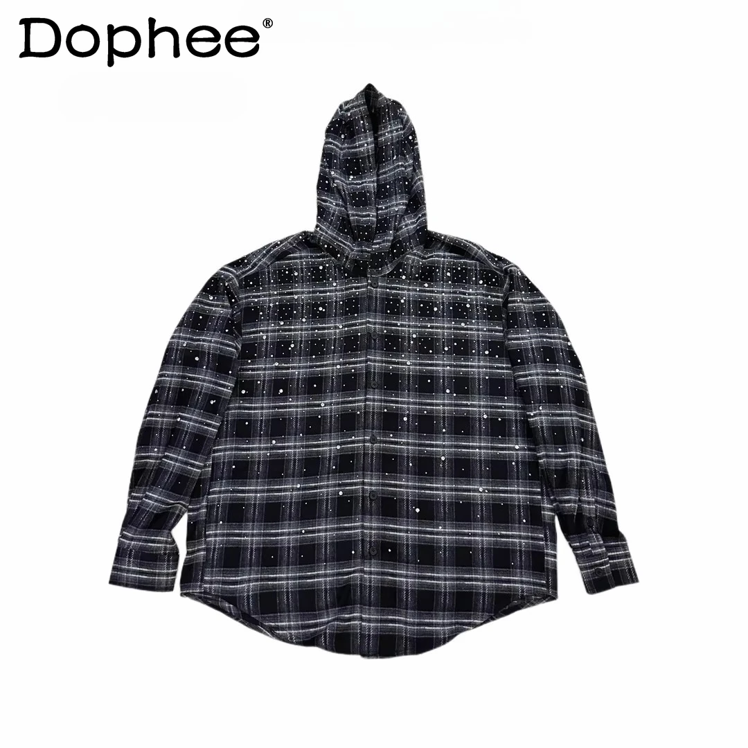 

Japanese Style INS Original Hooded Plaid Long Sleeve Shirt Autumn New Heavy Iron Drill Youth Trendy Casual Loose Shirt