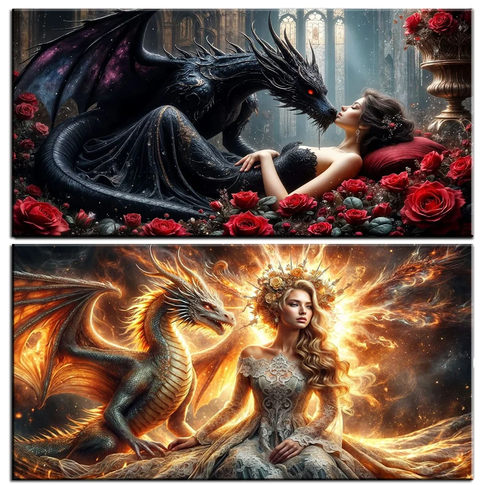 Black Dragon Kisses Beautiful Girl Diy Diamond Painting Diy Handmade Gift Cross Stitch Full Drill Mosaic Embroidery Home Decor