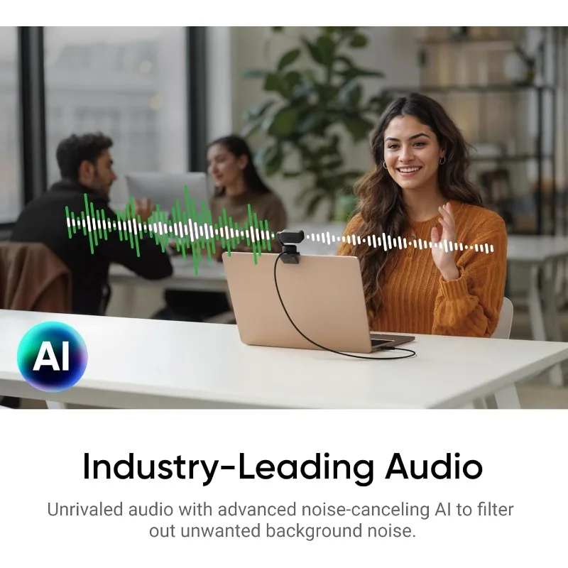 Link 2 - كاميرا ويب PTZ 4K للكمبيوتر الشخصي/Mac، مستشعر 1/2 بوصة، تتبع الذكاء الاصطناعي، HDR، ميكروفون لإلغاء الضوضاء بالذكاء الاصطناعي، التحكم بالإيماءات للبث
