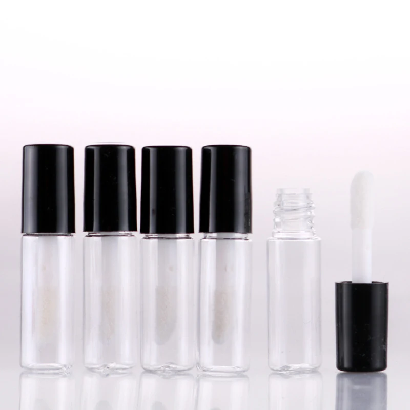 1MLRose Gold Empty Lip Gloss Tube, Plastic Elegant Liquid Lipstick Container,Round Mini Lipgloss Sample Bottle Black