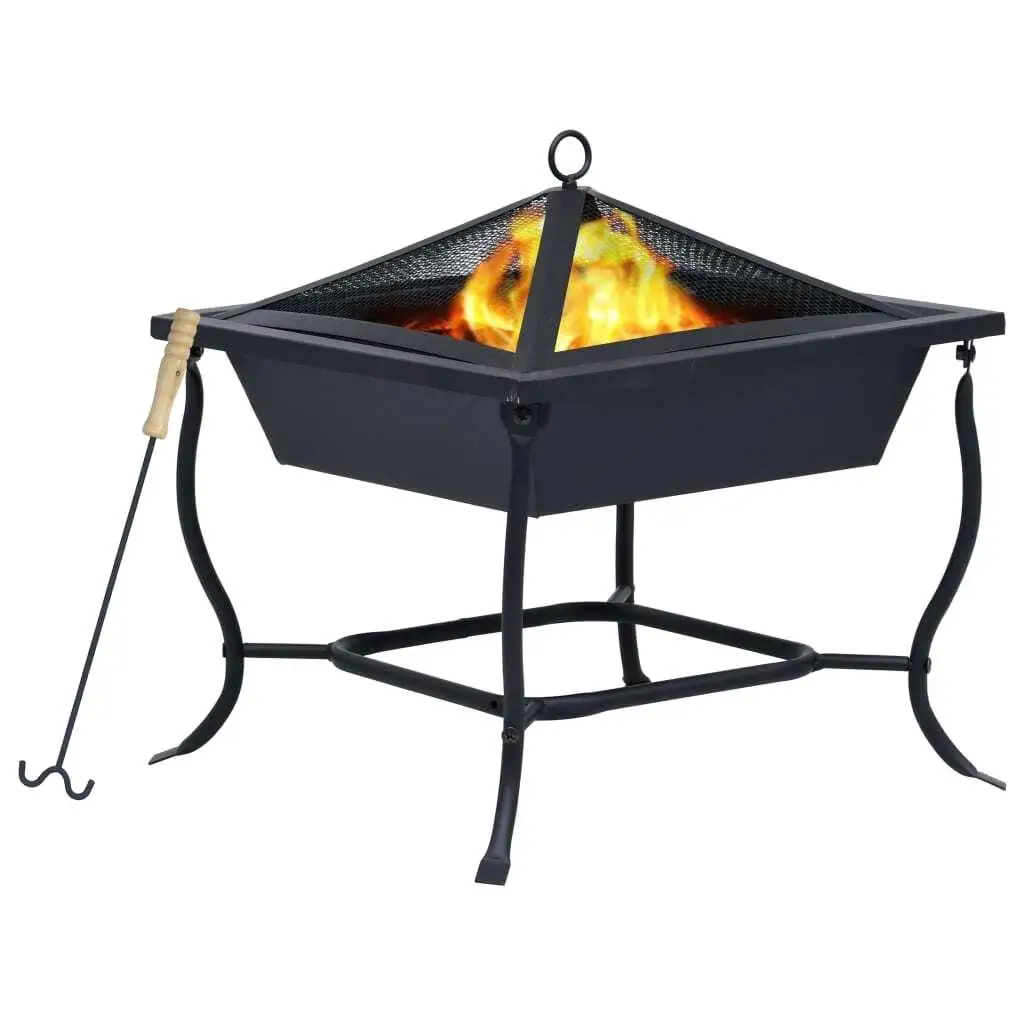 16.5x16.5x17.7 Inch Black Steel Fire Pit - Outdoor Portable Backyard Heating