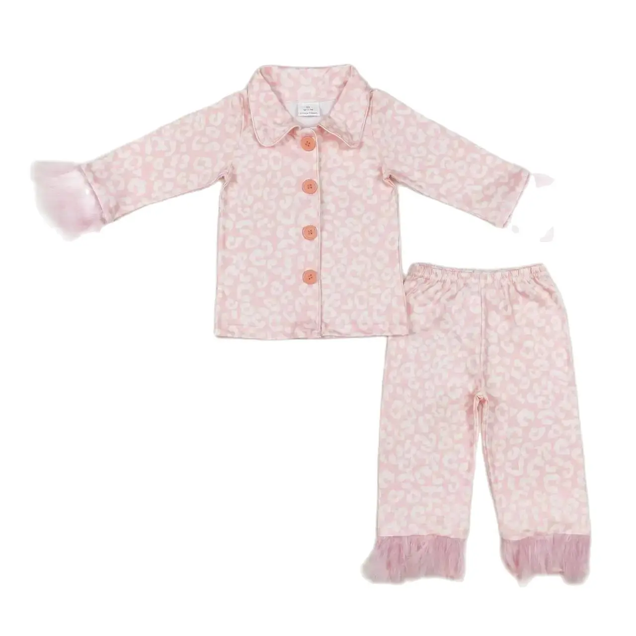 

GLP1258 sibling sleep kids clothing plush edge leopard pink print pajamas children's clothes girls autumn fall outfits