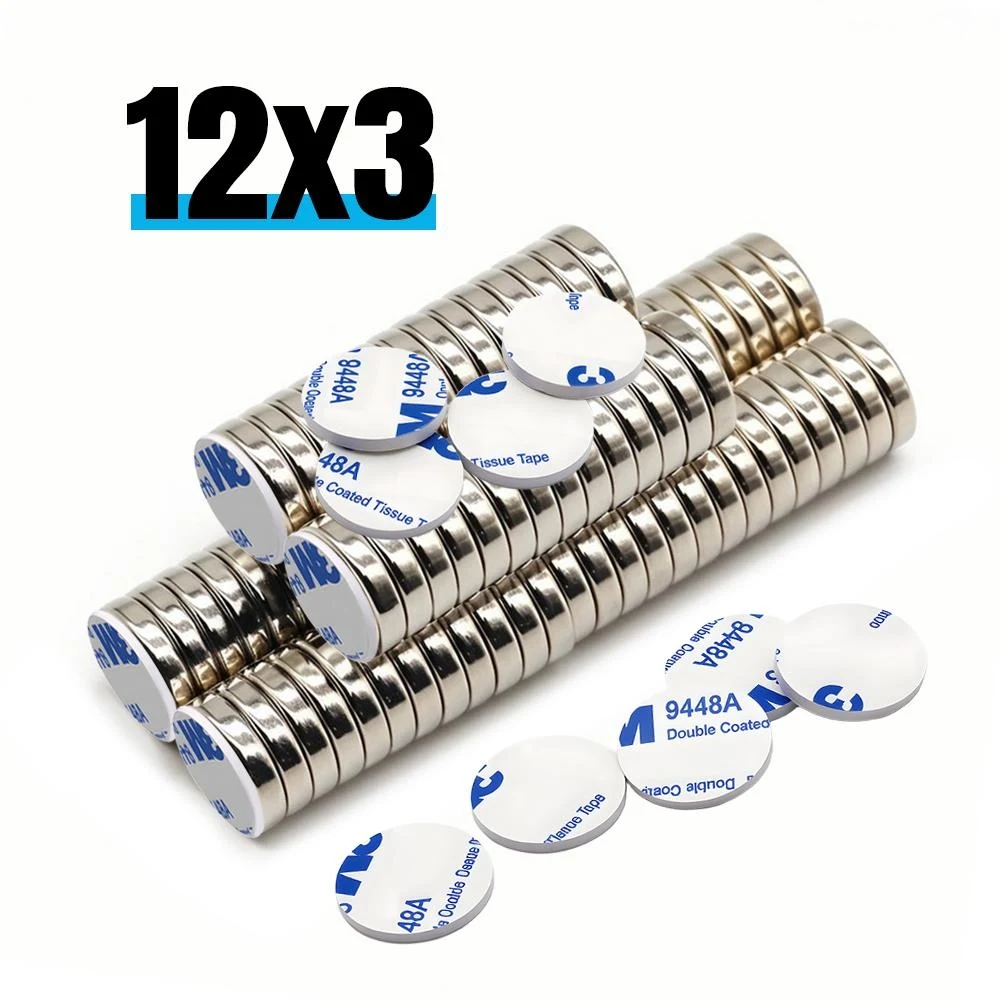 12x3mm Super Powerful Round Neodymium Magnet With double-sided adhesive Magnet N35 Strong Permanent Magnetic refrigerator imanes