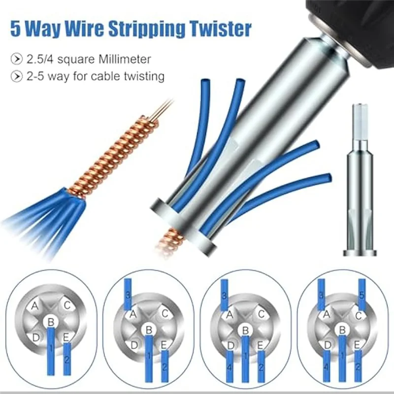 

F-T 3/5 Way Wire Stripping Tool 6Mm Shank Cable Twister Tool Wire Stripper And Twister, Wire Twister 3 Pieces