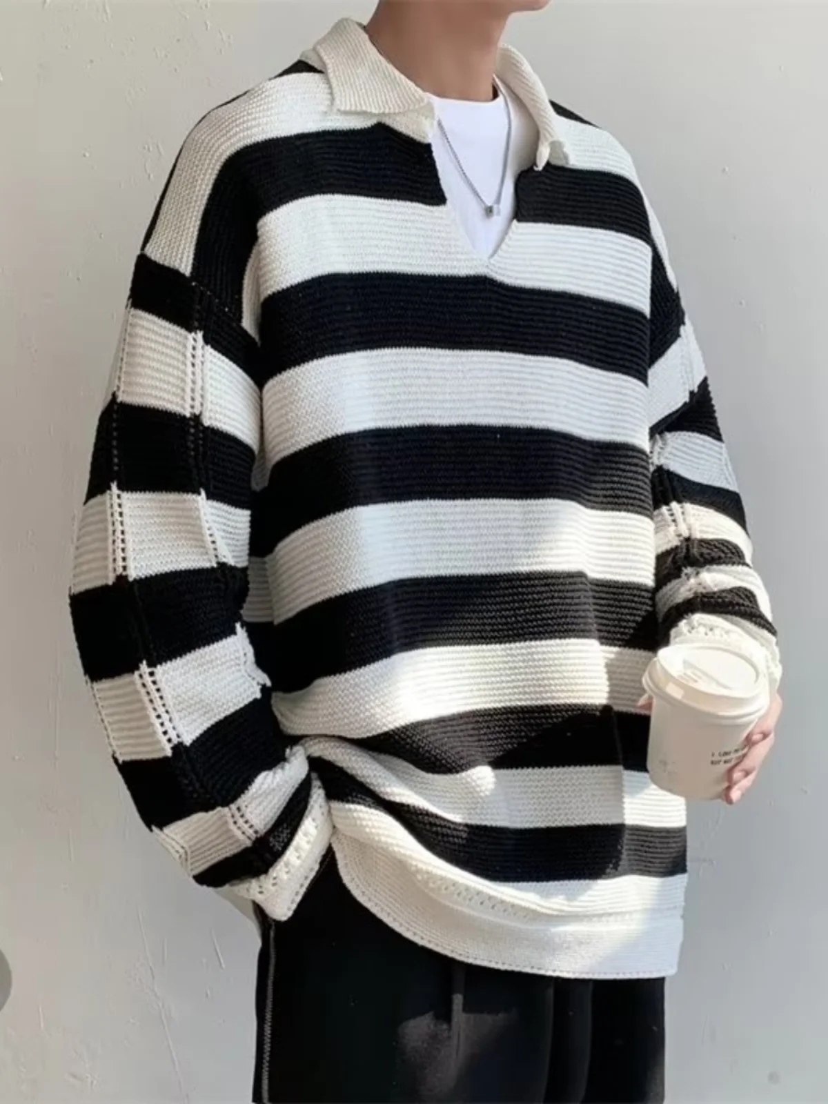 

Knitted Autumn Fashion Casual Sweater O-Neck Striped Slim Fit Mens Sweaters Pullovers Pull Contrast Color Knitwear A115