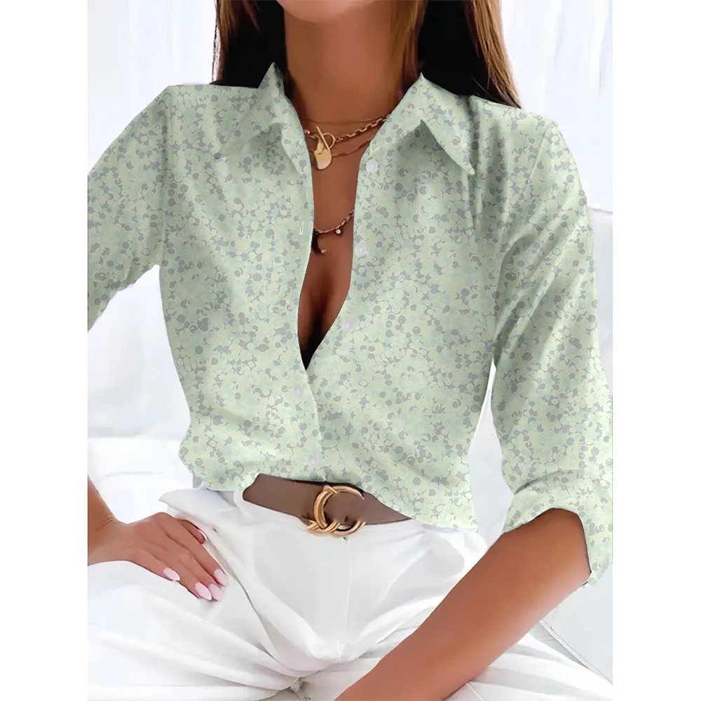 

Elegant Floral Printed Women's Long Sleeve Lapel Shirts Leisure Basic Shirts And Blouse Winter Single-breasted Tops Oversized
