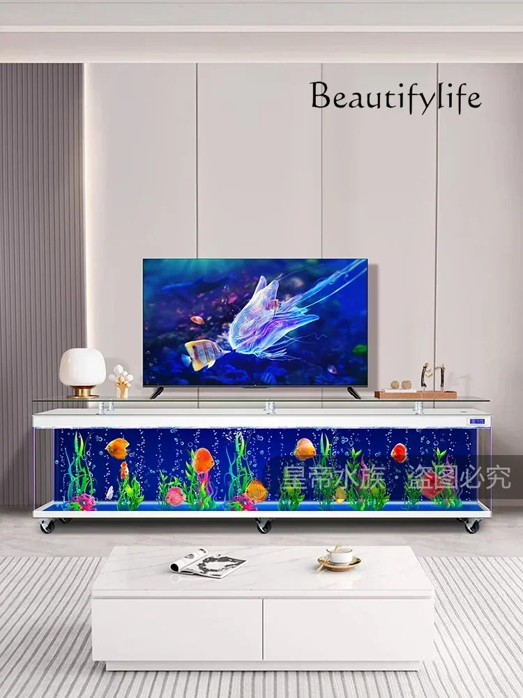 

1184TV Cabinet Fish Tank with Pulley Movable Super White Glass Floor Living Room New Aquarium
