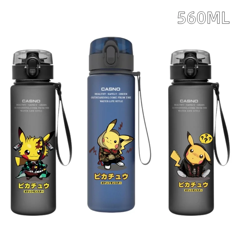 

Anime 560ML Cartoon Pokemon Pikachu Sports Water Bottle Outdoor Water Bottle with Straw Plastic Portable Water Cup Women Men