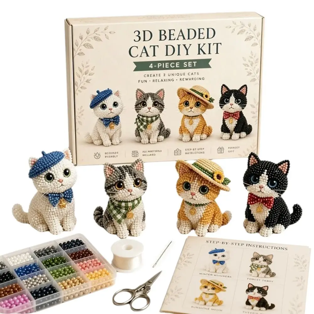 Tiny Beads 3D Beaded Animal Kit Cute Design Creative Craft Handmade Bead Art Kit Animal Shape 3D Beaded Ornament Set