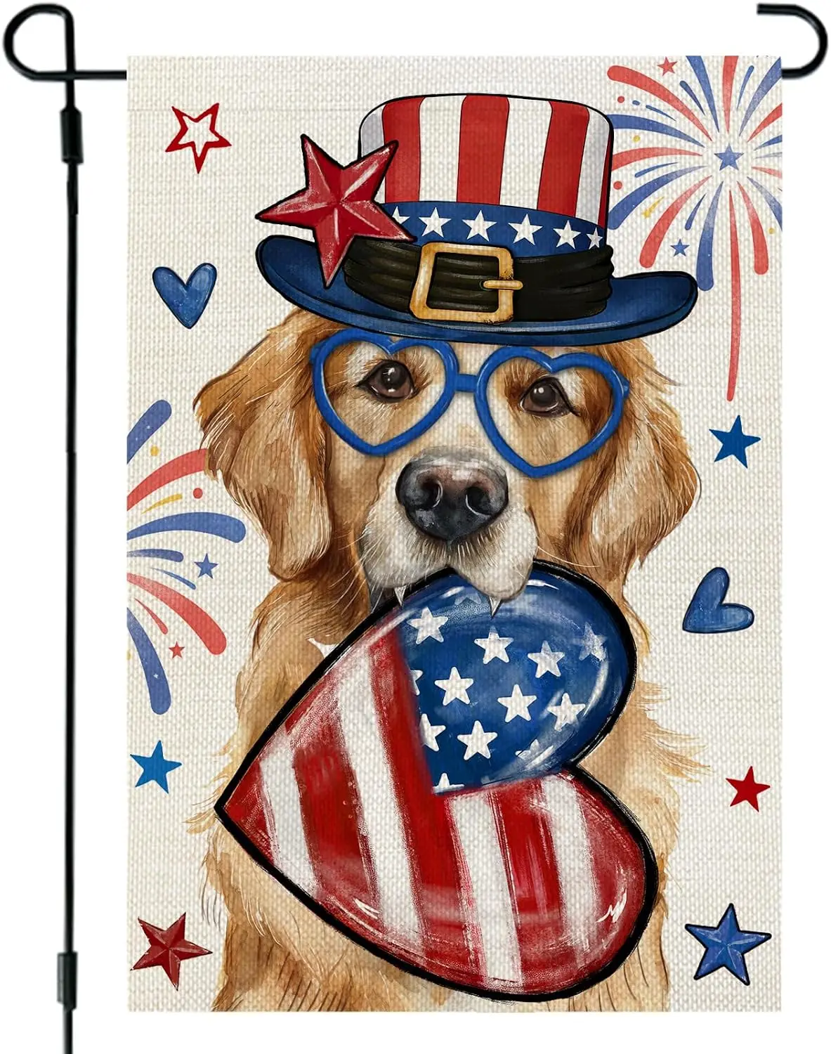 4th of July Garden Flag Patriotic Dog 12x18 Inch Double Sided Small Blue Stars Red Stripes Heart Seasonal Holiday Decoration yyi