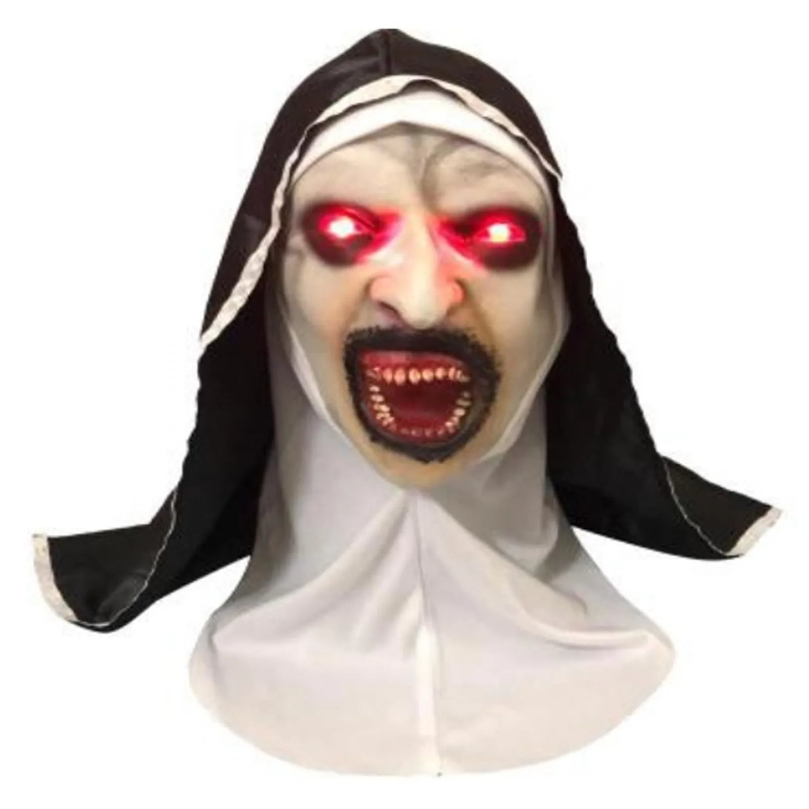 Halloween Horror Nun Latex Mask with Head Scarf terror Led Light Up Masks Women Nun Conjuring Costume Horror Party Props