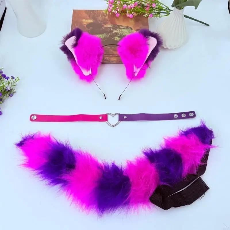 B95F オオカミ猫キツネ尻尾猫耳ヘッドバンドハートチョーカー = ハロウィンクリスマスパーティー衣装のおもちゃ女性男性コスプレ