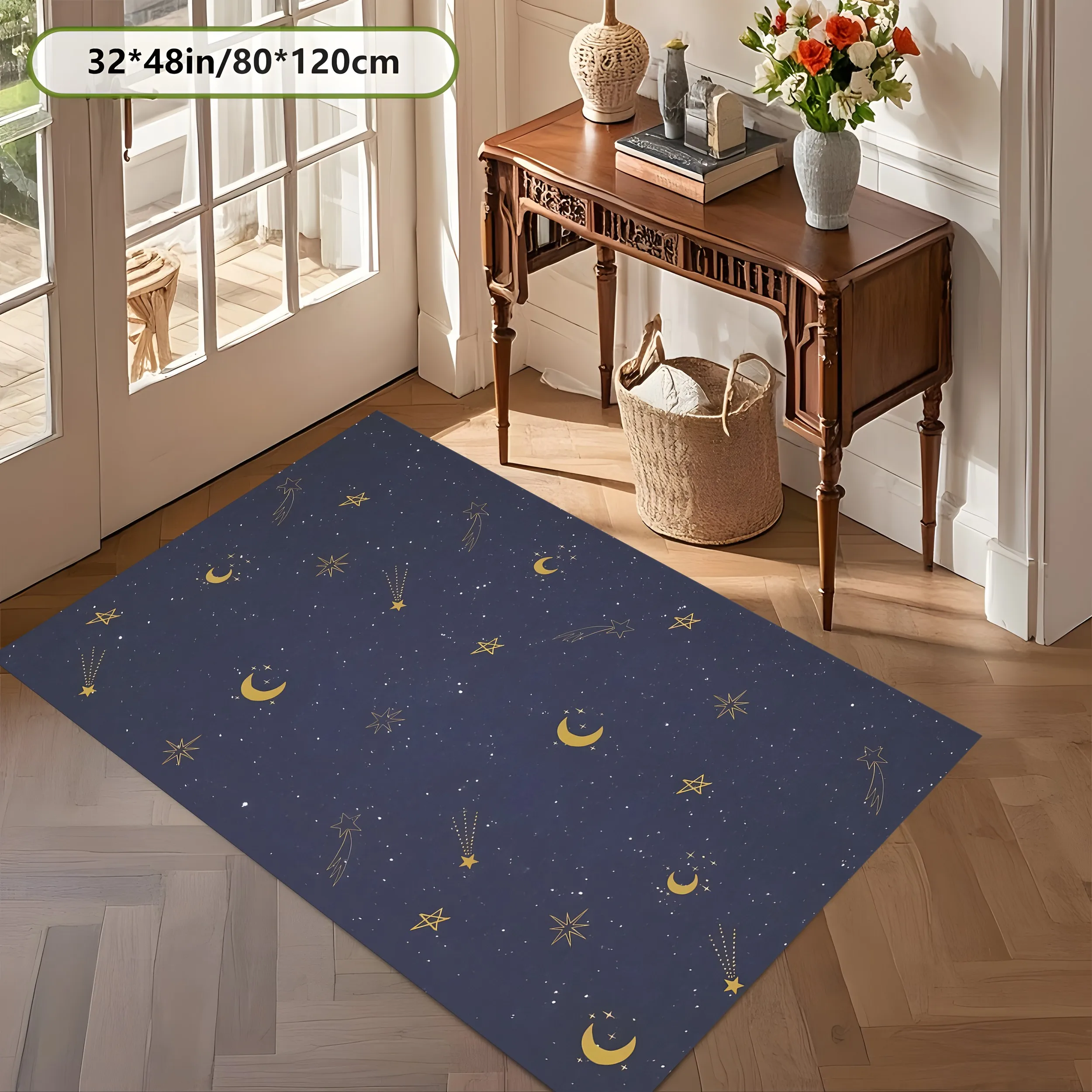 All-Over Star and Moon Print Rug, Romantic Soothing Carpet for Living Room Bedroom, Dreamy Home Decor