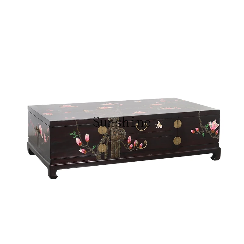 

New Chinese-style painted coffee table solid wood antique hand-painted living room tea table storage large-capacity coffee table