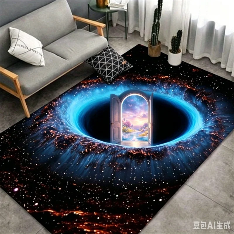 Newest Blue Black Hole Cosmic Galaxy Large Area Rug Non Slip Space Decor Living Room Carpet