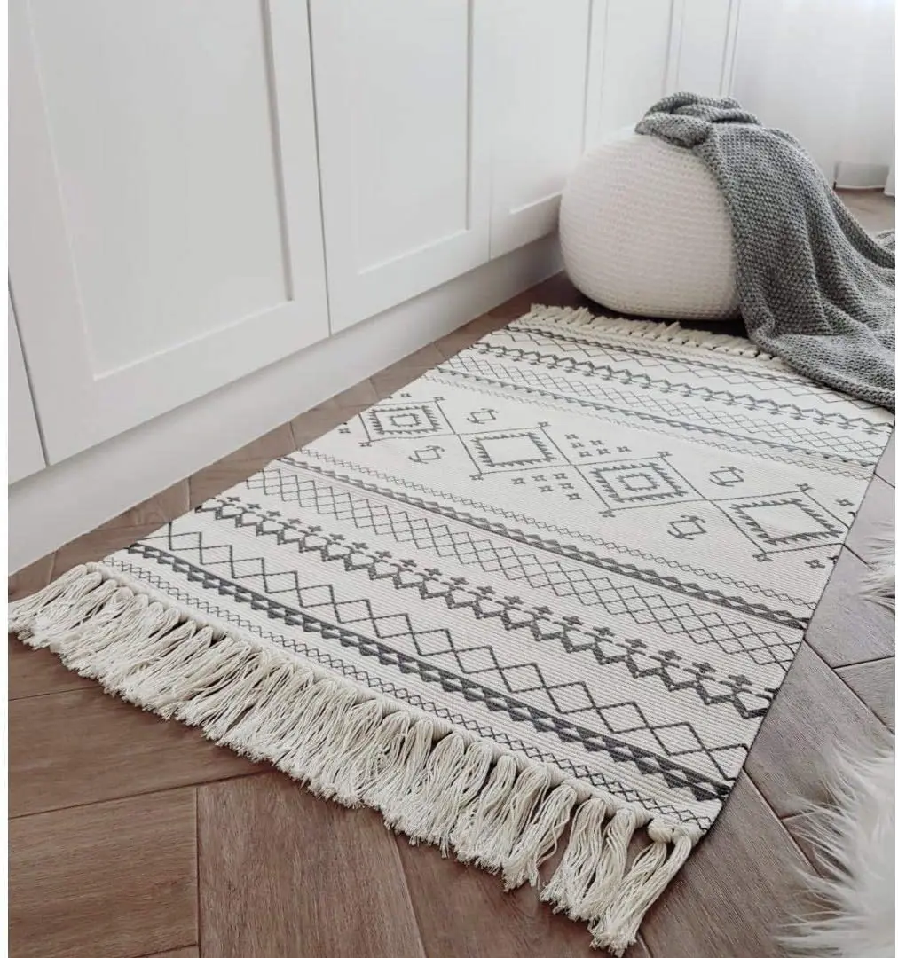 2026 Nordic Home Decor Hand Knotted Tassel Rug Living Room Boho Polyester Rugpromote sales