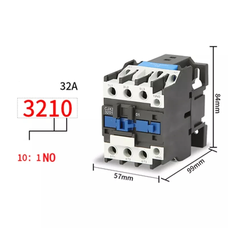 CJX2-3210 Din Rail Magnetic Contactor 3Phase Switches Single Phase 1NO Coil Voltage 32A 380V AC Silver контактор 220v Starter