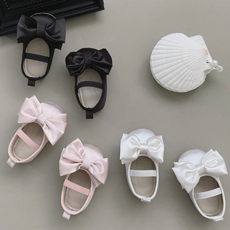 Baby Shoes Spring Autumn Girl's Bow Ballet Style Satin Soft Sole Shoe Baby Anti-slip and Anti Drop Heel Princess Toddler Shoes