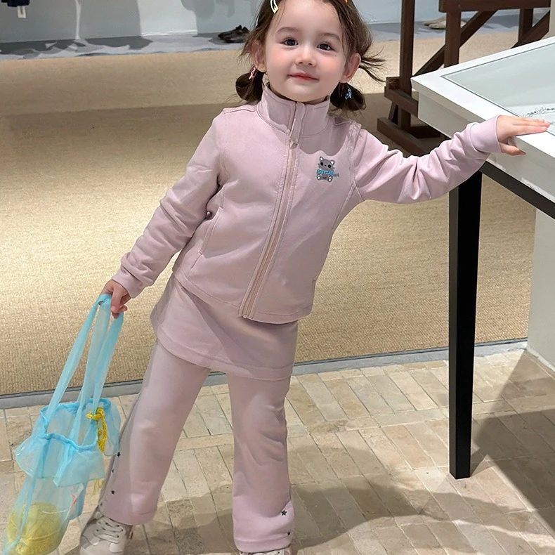 Girls Suit 2026 Spring and Autumn New Childrens Wear Korean Style Girl Baby Casual Hoodie Fart Curtain Bell Bottoms Two Sets
