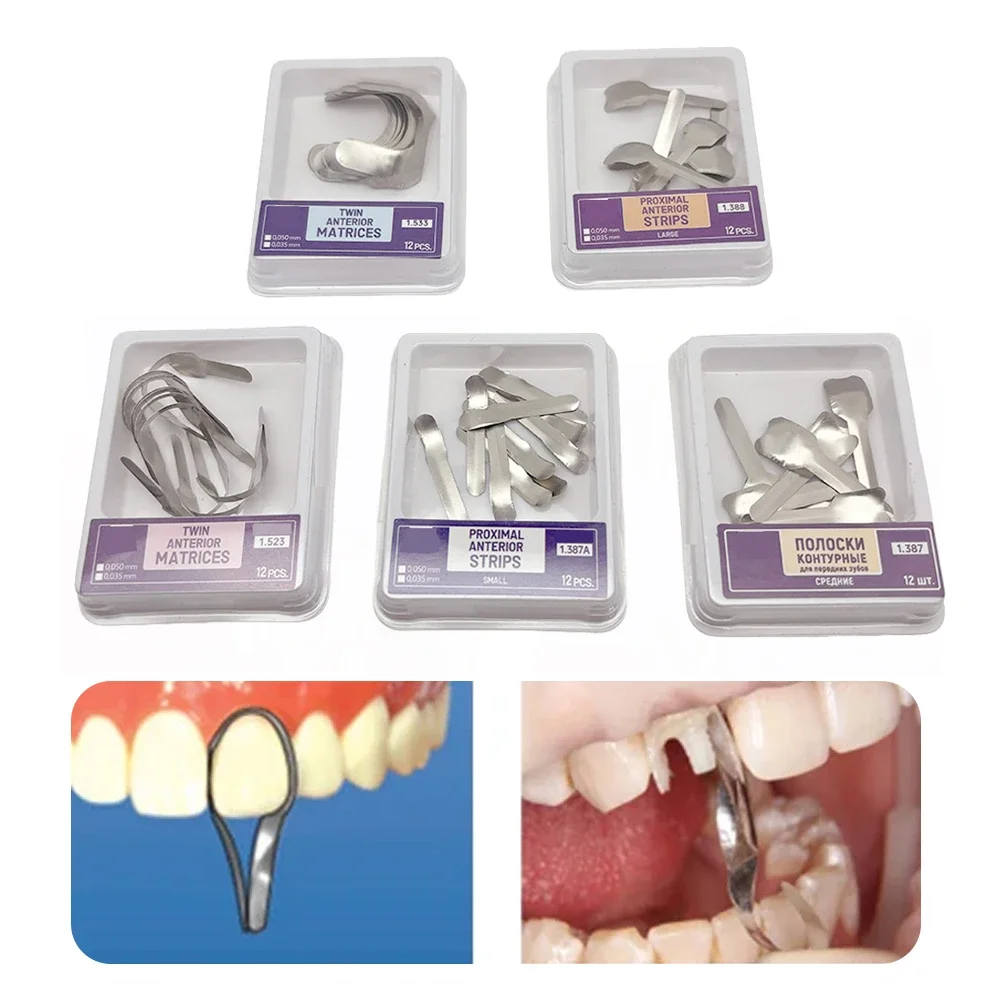 12 Pcs /box Dental Anterior Sectional Contoured Matrix System Proximal Bands Ring Wedges Holder For Dental Composite Filling