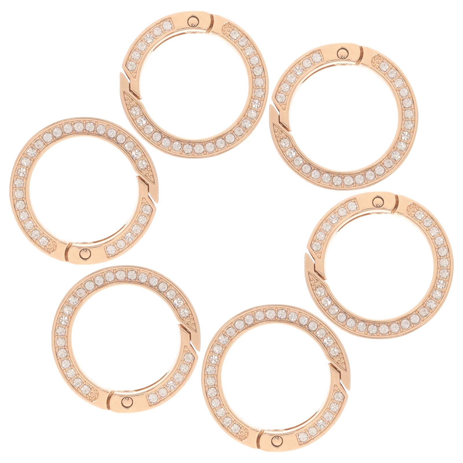 

6pcs Diamond-Inlaid Spring Coil Keychain Alloy Keyrings DIY Car Key Ring Small Metal Split Ring Rhinestone Key Chains For