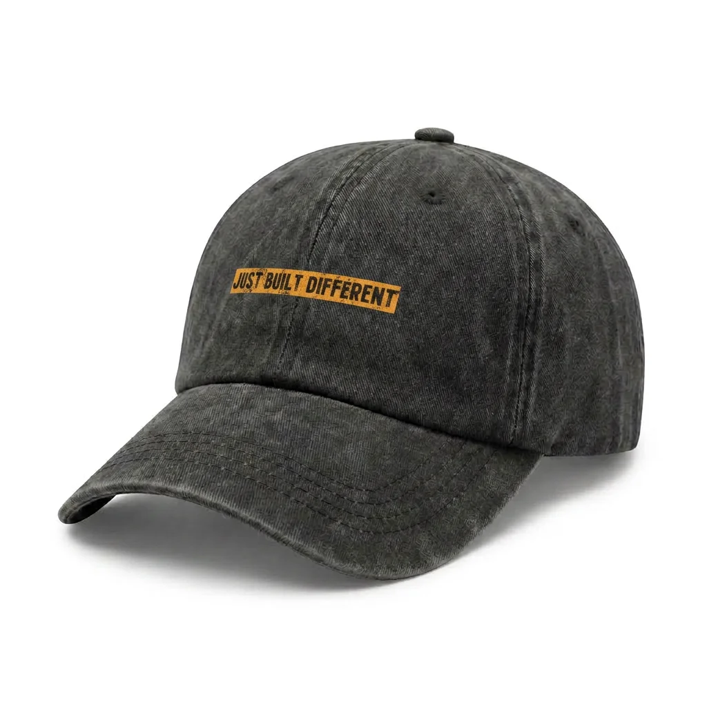 Vintage Washed Just Built Different Quote Baseball Cap, Adjustable Unisex Dad Hat, Trendy Casual Streetwear Gift