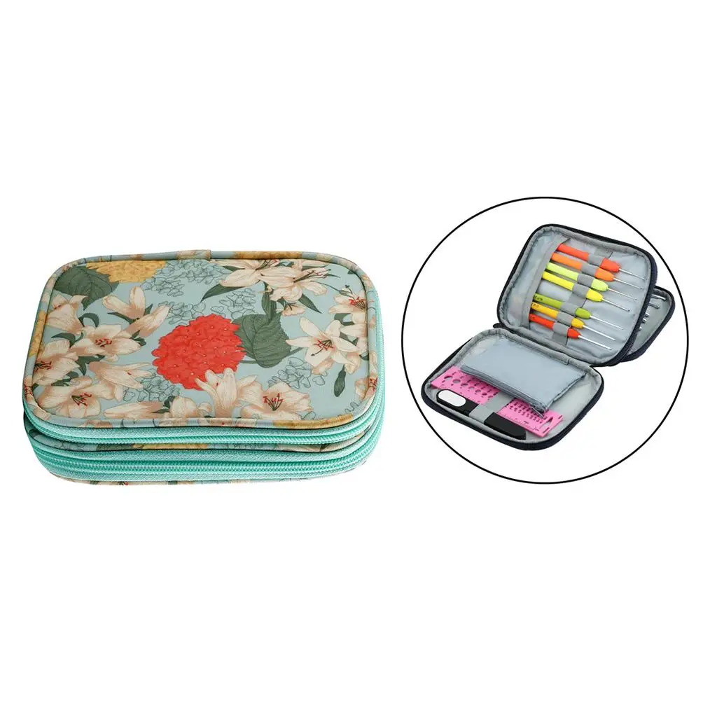 Printed Crochet Hook Case Travel Storage Zipper Bag for Various Crochet Needles