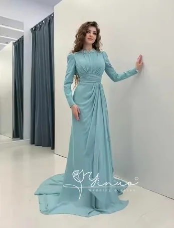 customized Birthday Evening Dress Floor Length Full Sleeves Summer Elegant Wedding Party Gowns For Women Arab 2025