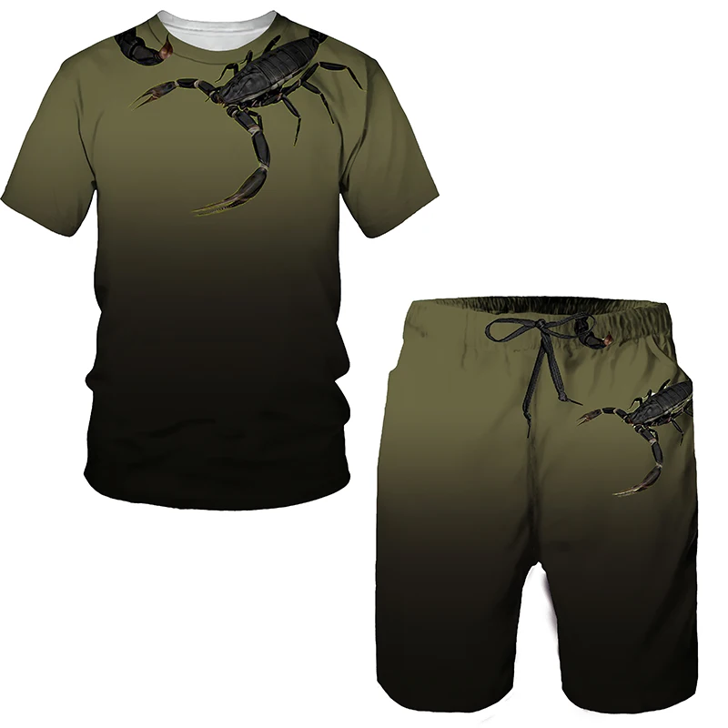 Summer Scorpion 3D Print T-Shirts Shorts Sets Men\'s Tracksuits Oversized Short Sleeve T Shirt Pants Set Man Suits Clothing
