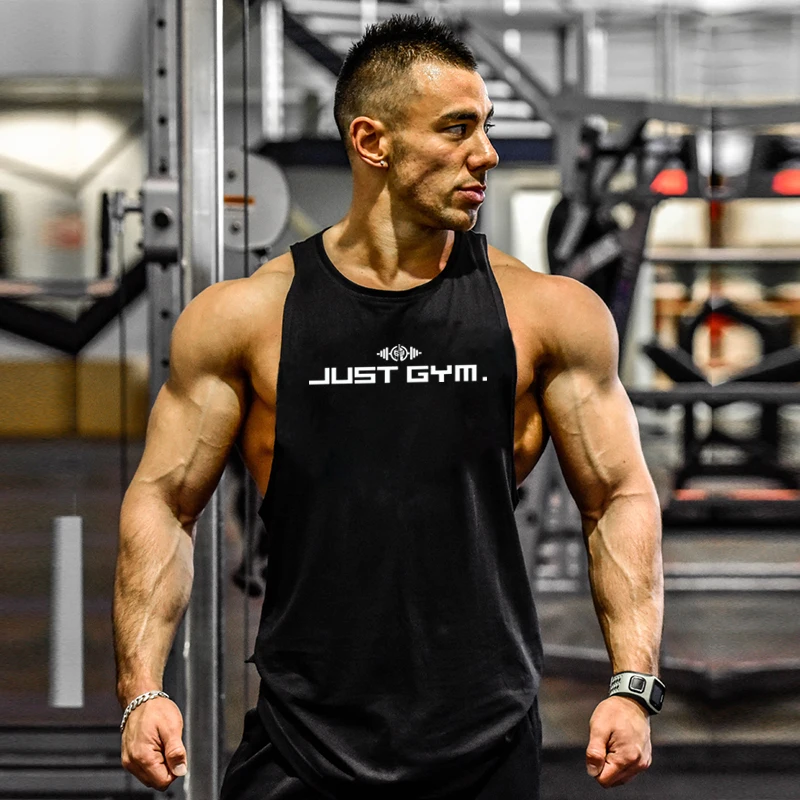 Summer Bodybuilding Tank Tops Workout Stringer Sleeveless Shirts Fitness Mens Gym Clothing Cotton Breathable Sport Muscle Vests