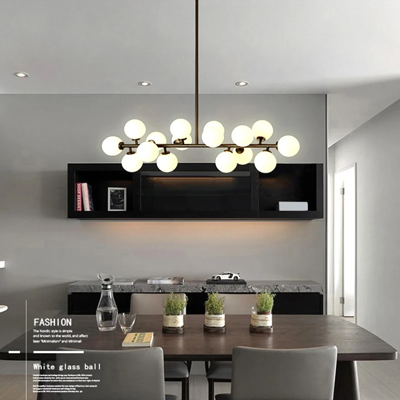 Imagem -02 - Nordic White Glass Ball Pendant Lights Candeeiro de Mesa de Jantar Adequado para Sala de Estar Quarto Cozinha Bar