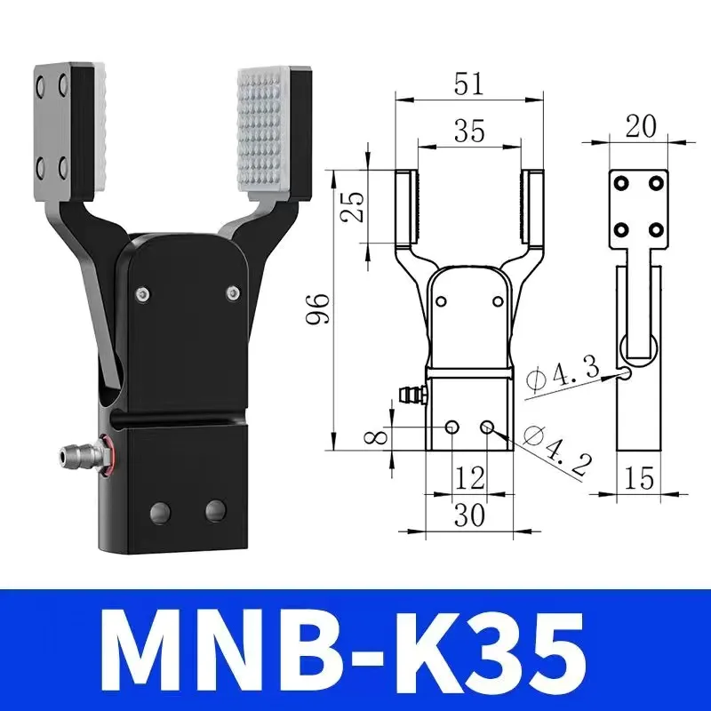 MINIB With Sensor Flat patch and Wide open grab Air Cylinder Robotic Pneumatic Mini Robot Gripper Clamp