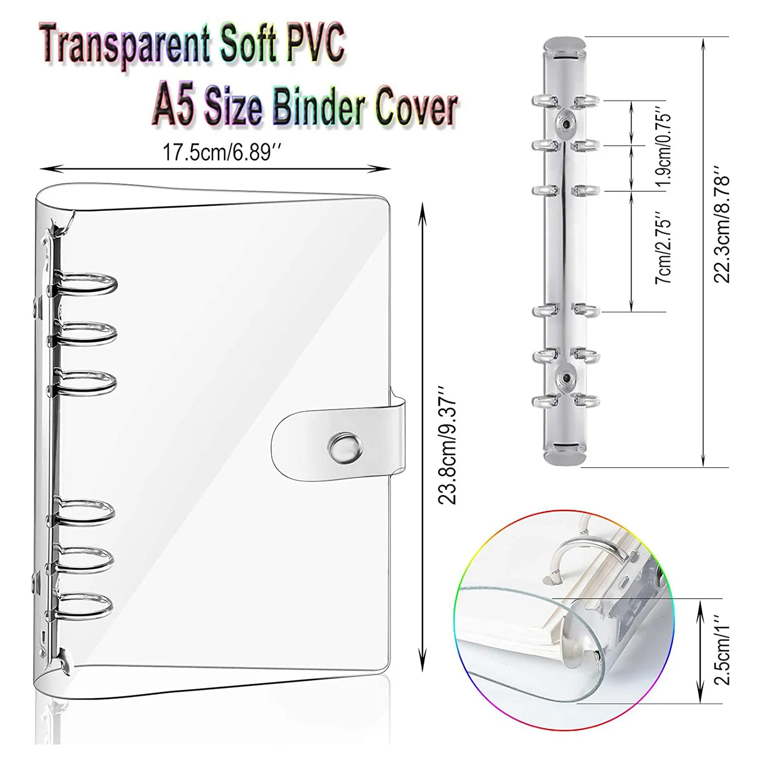 2 PCS A5 Rainbow Soft PVC Notebook Binder Clear Soft PVC Notebook Cover, Loose Leaf Personal Planner Binder