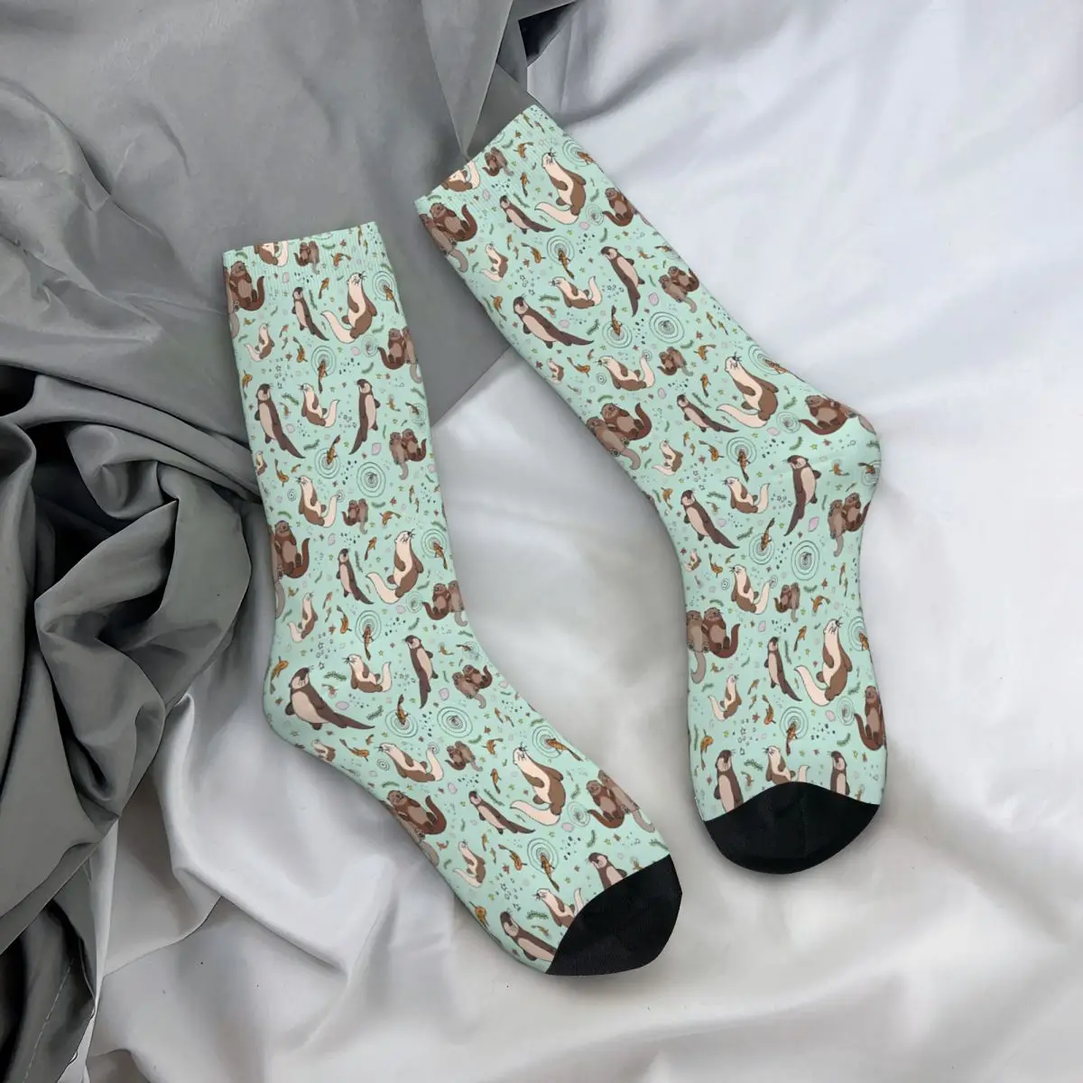 Calcetines con estampado de nutrias marinas para hombre y mujer, medias de verano, color verde claro