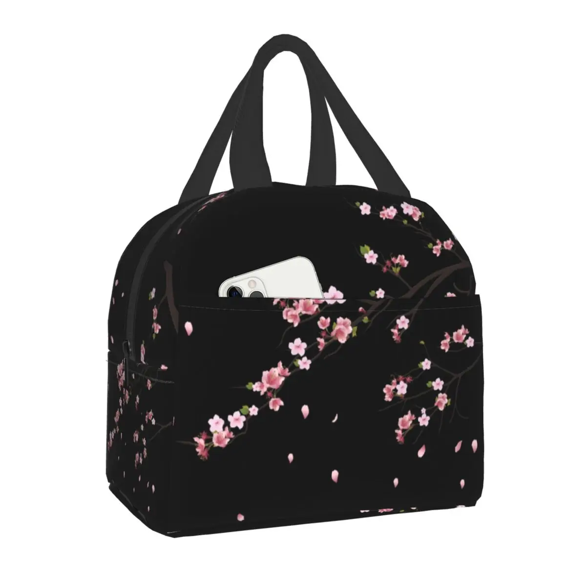 Bolsa de almuerzo con aislamiento de rama de Sakura japonesa para mujer, portátil, impermeable, flor de cerezo Floral, caja térmica Bento