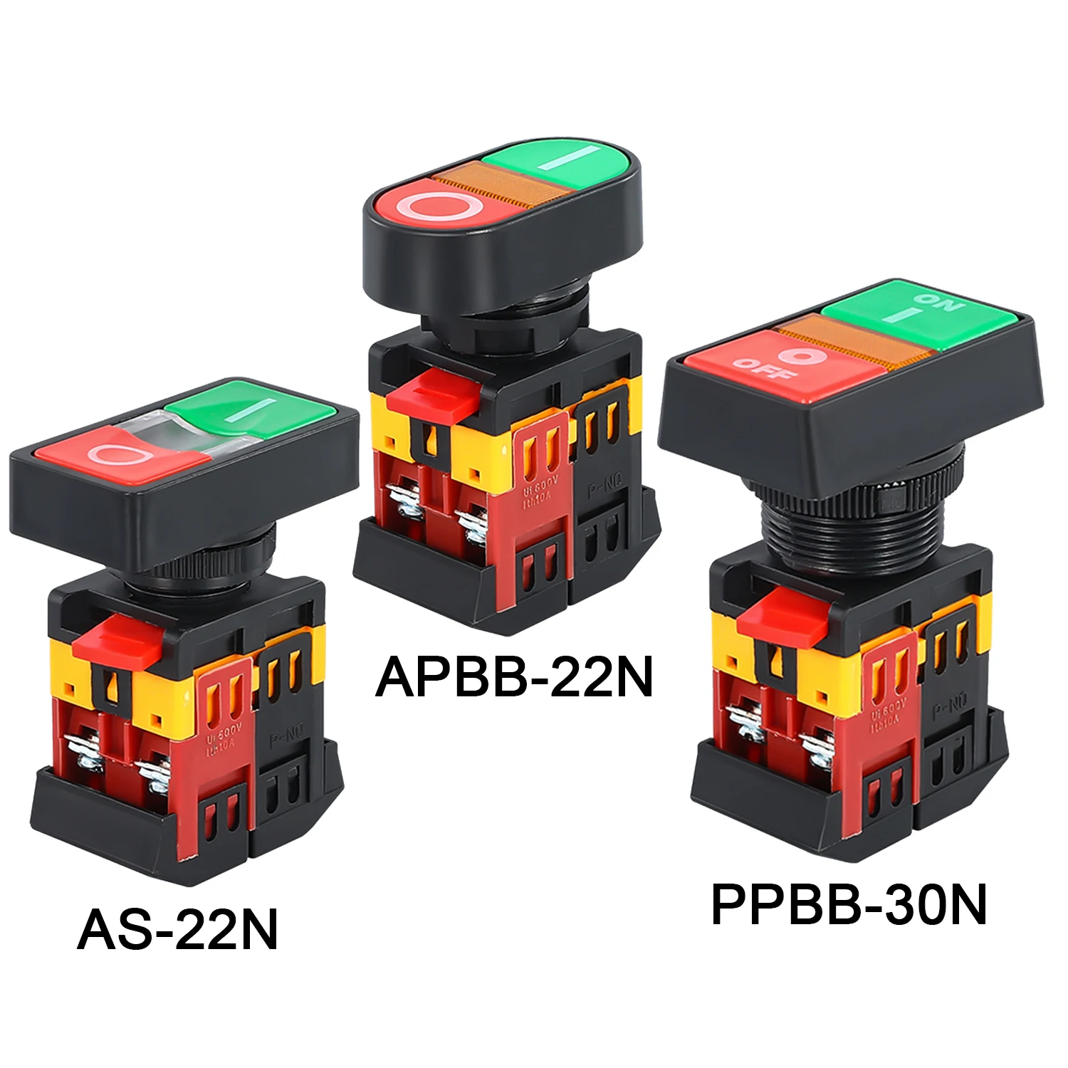 P188 22mm 220V AC ON/OFF START STOP 1 NO NC Two Buttons APBB-22N Momentary Double Push Button Switch with Light AS-22N PPBB-30N