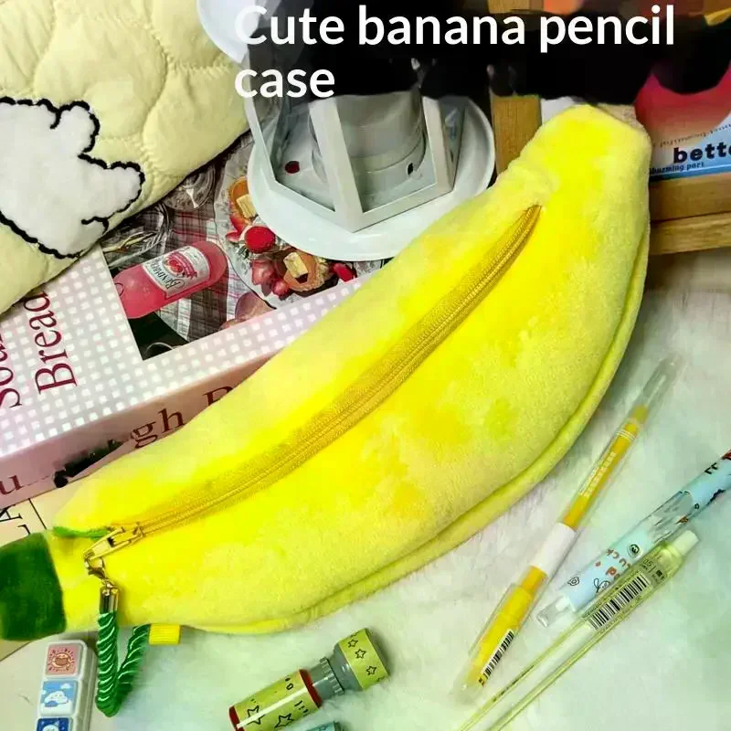 Cute Cartoon Banana Plush Pen Case Kawaii Simulated Fruit Stationery Bag Stationery Supplies Multi-functional Storage Bag