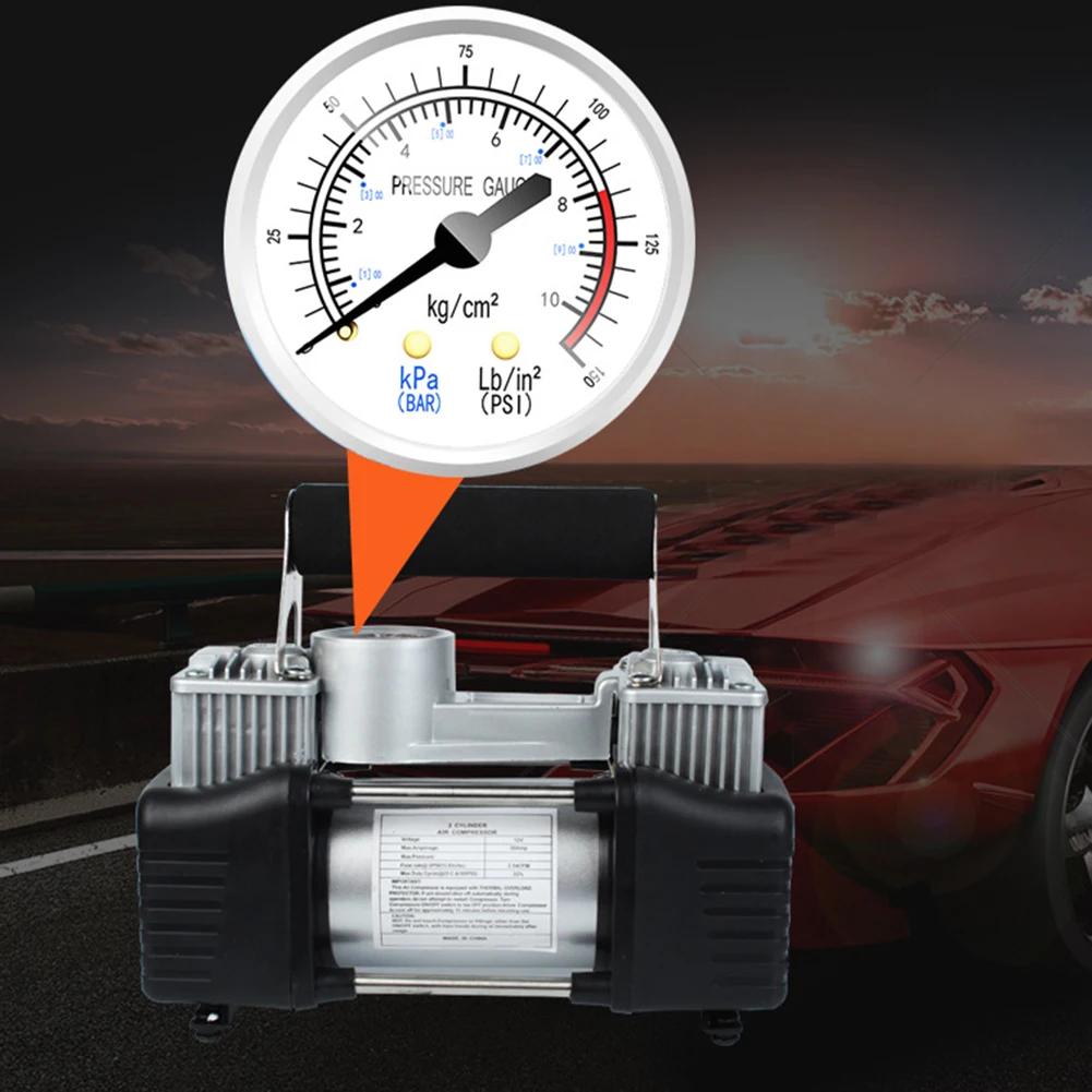 12V 150PSI Car Tire Pump Dual Cylinder Car Electric Air Pump Heavy Duty Portable Metal Air Compressor Electric Car Tyre Inflator