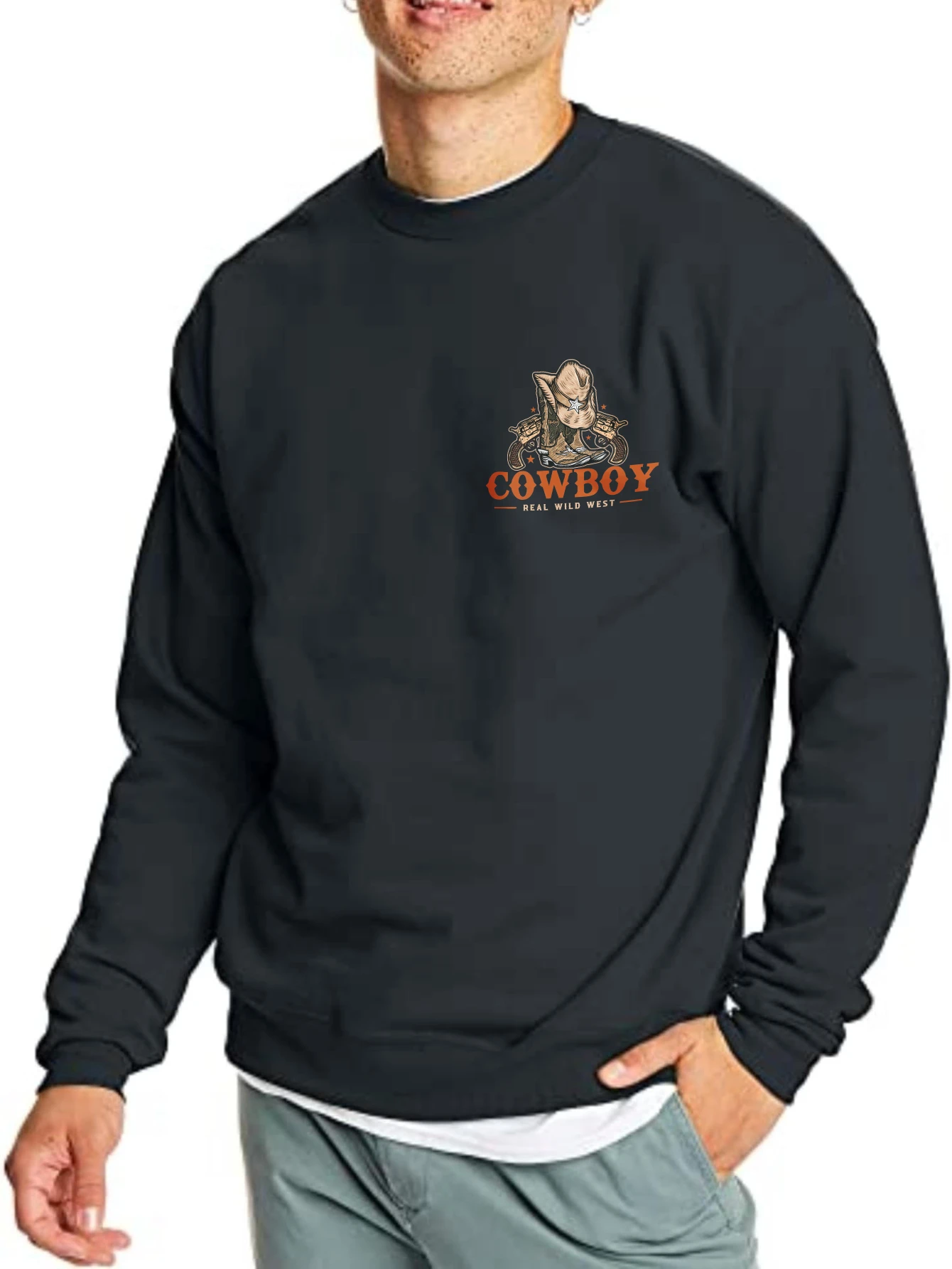 

Men's t-shirts Hip-Hop Streetwear Autumn Long sleeves Cowboy Logo Design Printed Graphic t-shirt Couple Sportswear man
