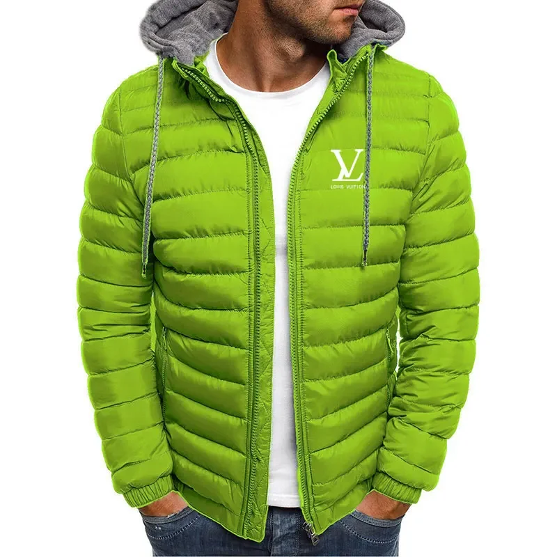 2024 men\'s new printed cotton jacket, autumn and winter fashion hooded jacket slim warm sports mountaineering men\'s short coat